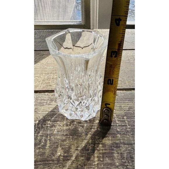 Cut Crystal 3” Bud Vase Toothpick Holder Elegant 6 Sided Hexagon Clear Glass - Picture 4 of 10
